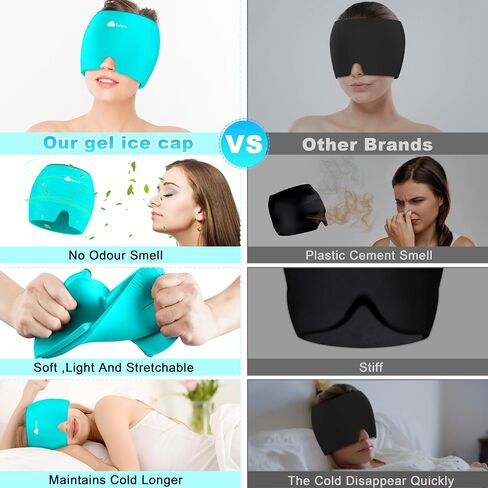 Migraine Headache Relief Cap - Ice Head Wrap with Hot Cold Gel, Headache Relief Hat for Sinus, Stress and Tension Relief, Head Ice Pack with Eye and Face Cold Compress in Saudi Arabia