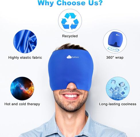 Migraine Headache Relief Cap - Ice Head Wrap with Hot Cold Gel, Headache Relief Hat for Sinus, Stress and Tension Relief, Head Ice Pack with Eye and Face Cold Compress in Saudi Arabia