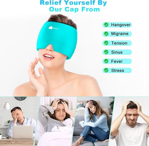 Migraine Headache Relief Cap - Ice Head Wrap with Hot Cold Gel, Headache Relief Hat for Sinus, Stress and Tension Relief, Head Ice Pack with Eye and Face Cold Compress in Saudi Arabia