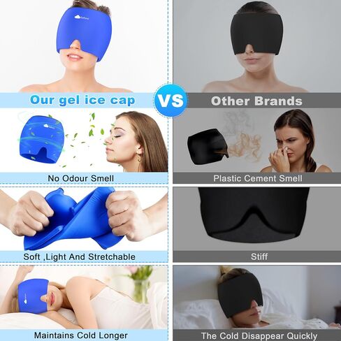 Migraine Headache Relief Cap - Ice Head Wrap with Hot Cold Gel, Headache Relief Hat for Sinus, Stress and Tension Relief, Head Ice Pack with Eye and Face Cold Compress in Saudi Arabia