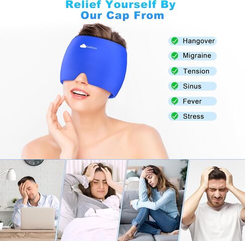 Migraine Headache Relief Cap - Ice Head Wrap with Hot Cold Gel, Headache Relief Hat for Sinus, Stress and Tension Relief, Head Ice Pack with Eye and Face Cold Compress in Saudi Arabia
