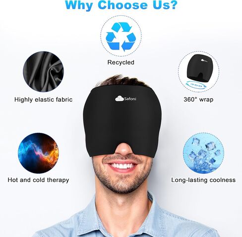 Migraine Headache Relief Cap - Ice Head Wrap with Hot Cold Gel, Headache Relief Hat for Sinus, Stress and Tension Relief, Head Ice Pack with Eye and Face Cold Compress in Saudi Arabia