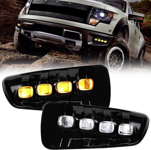 مصابيح الضباب LED Switchback باللون الأبيض الكهرماني متوافقة مع Ford F150 F-150 SVT Raptor 2010 2011 2012 2013 2014 مع إشارة الانعطاف المتسلسلة الكهرمانية البيضاء DRL مصابيح الضباب للقيادة in Kuwait