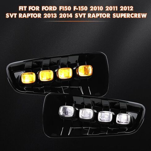 مصابيح الضباب LED Switchback باللون الأبيض الكهرماني متوافقة مع Ford F150 F-150 SVT Raptor 2010 2011 2012 2013 2014 مع إشارة الانعطاف المتسلسلة الكهرمانية البيضاء DRL مصابيح الضباب للقيادة in Kuwait