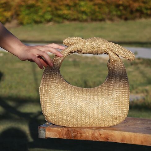 KOOIJNKO Knotted Straw Clutch Purse Bow Summer Beach Bag Dumpling Evening Handbag in Saudi Arabia