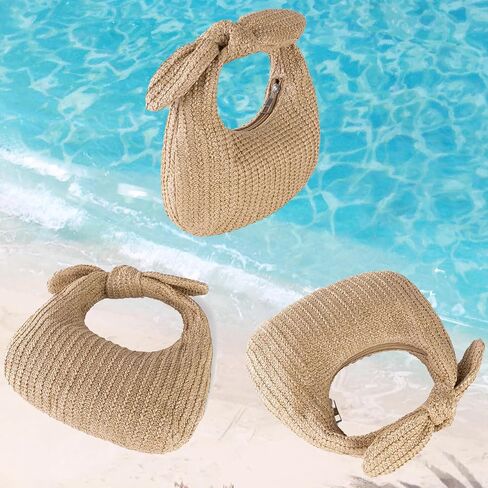 KOOIJNKO Knotted Straw Clutch Purse Bow Summer Beach Bag Dumpling Evening Handbag in Saudi Arabia