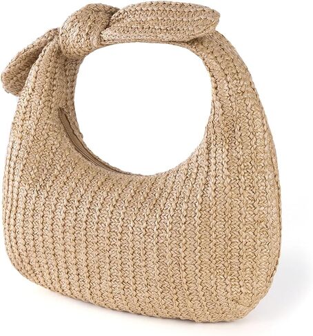 KOOIJNKO Knotted Straw Clutch Purse Bow Summer Beach Bag Dumpling Evening Handbag in Saudi Arabia