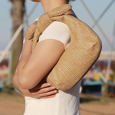 KOOIJNKO Knotted Straw Clutch Purse Bow Summer Beach Bag Dumpling Evening Handbag in Saudi Arabia