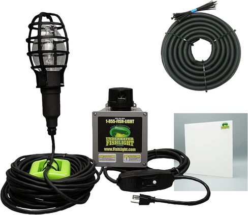 Underwater Fish Light Classic Starter Package: Includes 175W Single Light with 50’ of Marine Grade Wire, Guaranteed to Attract Fish, Includes Mounting Plaque + 20' Wire Protection in Saudi Arabia
