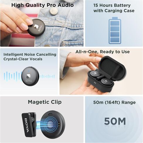BOYA Wireless Lavalier Microphone for iPhone15 Android USB C Type-C Smartphone Laptop, Noise Cancellation, Magnetic Clip On Microphone for YouTube Vlog Video Recording Streaming Omic-U-B in Saudi Arabia