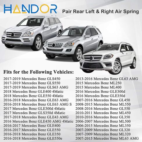 زوج حقيبة تعليق AirRide الخلفية اليسرى واليمنى متوافقة مع 2006-2019 Mercedes Benz X164 X166 W164 W166 GL-Class GL320 GL350 GL450 GL550 ML-CLASS ML320 ML350 ML450 ML500 ML550 ML63 AMG in Saudi Arabia