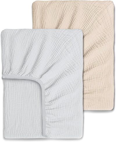 Ultrasoft Muslin Baby Crib Sheets Neutral for Boy or Girl, 100% Organic Cotton Boho Fitted Crib Sheet in 2-Pack, Universal Fit Crib Mattress Sheet Set, 52 x 28"- Cream-Brick in Saudi Arabia