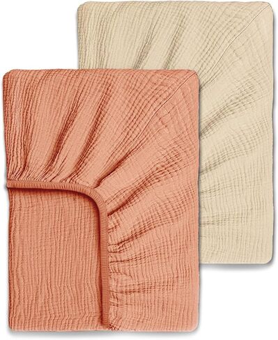 Ultrasoft Muslin Baby Crib Sheets Neutral for Boy or Girl, 100% Organic Cotton Boho Fitted Crib Sheet in 2-Pack, Universal Fit Crib Mattress Sheet Set, 52 x 28"- Cream-Brick in Saudi Arabia