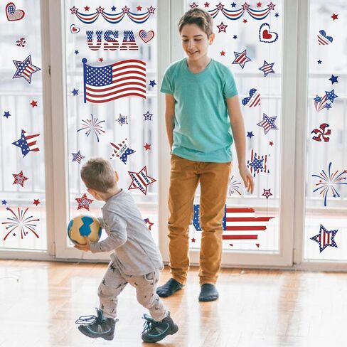 9 Sheets Patriotic Window Clings 4th of July USA Flag Stars Firework Window Stickers Retro Double-Sided Independence Day Memorial Day Window Decals Decor for Home Office Party Glass Supplies in Kuwait