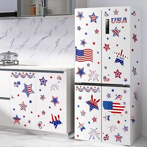 9 Sheets Patriotic Window Clings 4th of July USA Flag Stars Firework Window Stickers Retro Double-Sided Independence Day Memorial Day Window Decals Decor for Home Office Party Glass Supplies in Kuwait