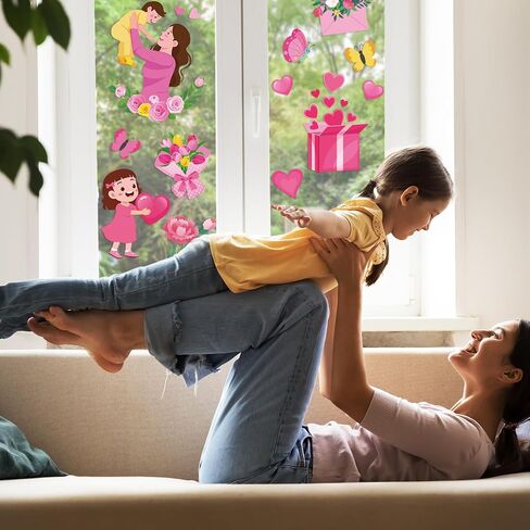 9 أوراق ديكورات نافذة عيد الأم، ملصقات عيد الأم السعيدة، ملصقات زجاجية لحضن الأم، ديكور لباب الحائط، نافذة المنزل، المطبخ، هدايا عيد الأم in Saudi Arabia