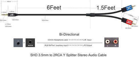 SHD 3.5 مم Aux إلى 2RCA Y كابل صوت ستيريو مقسم ذكر نوع OFC موصل بولي كلوريد الفينيل عالي المرونة حماية مزدوجة مطلية بالذهب غلاف معدني عالي الجودة - أسود 15 قدم/5 متر in Kuwait
