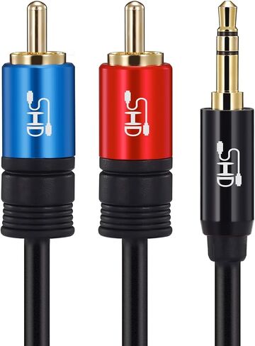 SHD 3.5 مم Aux إلى 2RCA Y كابل صوت ستيريو مقسم ذكر نوع OFC موصل بولي كلوريد الفينيل عالي المرونة حماية مزدوجة مطلية بالذهب غلاف معدني عالي الجودة - أسود 15 قدم/5 متر in Kuwait