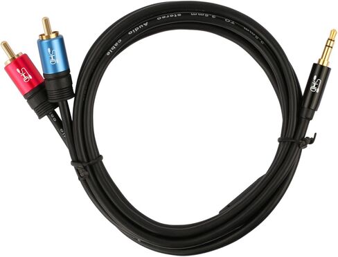 SHD 3.5 مم Aux إلى 2RCA Y كابل صوت ستيريو مقسم ذكر نوع OFC موصل بولي كلوريد الفينيل عالي المرونة حماية مزدوجة مطلية بالذهب غلاف معدني عالي الجودة - أسود 15 قدم/5 متر in Kuwait