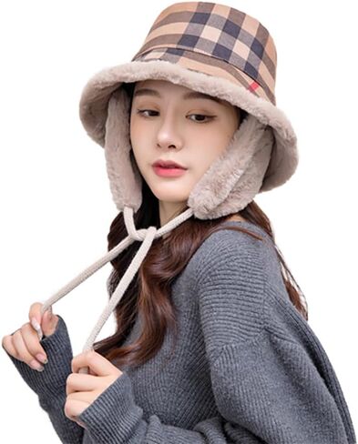 Winter Bucket Rain Hats for Women Girls with Ear Flaps Warm Autumn Fisherman Waterproof Caps in Kuwait
