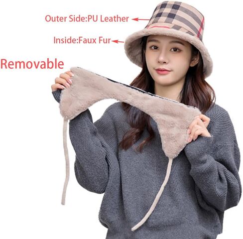 Winter Bucket Rain Hats for Women Girls with Ear Flaps Warm Autumn Fisherman Waterproof Caps in Kuwait