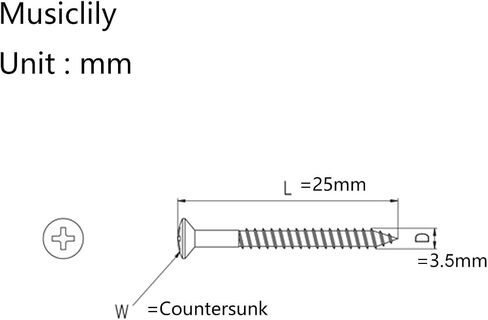 Musiclily Pro 3.0x25mm Guitar Bass Bridge Countersunk Mounting Screws, Black (Set of 20) in Saudi Arabia