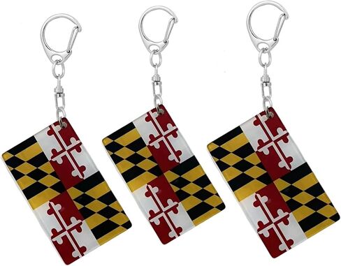 RUKlTU 3Pack American US Maryland Flag Keychain USA Maryland MD State Flags Key Ring - Double Sided Acrylic D Shape Car Key chain Gifts in Saudi Arabia