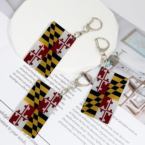 RUKlTU 3Pack American US Maryland Flag Keychain USA Maryland MD State Flags Key Ring - Double Sided Acrylic D Shape Car Key chain Gifts in Saudi Arabia