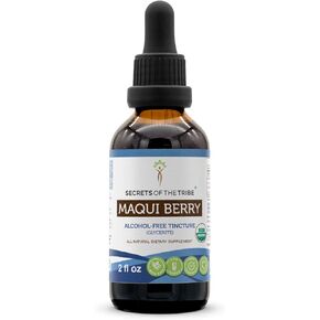 Secrets of the Tribe Maqui Berry USDA Organic Tincture Alcohol-Free Liquid Extract, Maqui Berry (Aristotelia chilensis) Dried Berry (2 FL OZ)