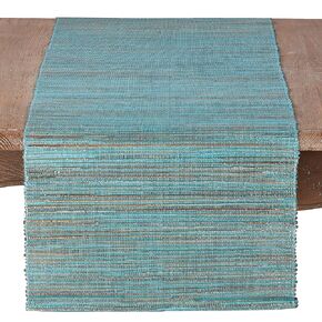 SARO LIFESTYLE 217.TQ1454B Melaya Collection Shimmering Woven Nubby Water Hyacinth Table Runner, 14" x 54", Turquoise