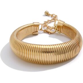 Gold Bangles Bracelets for Women Trendy, Boho Chunky Irregular Teardrop Circle Wide Snake Chain Wrist Wrap Bracelets Dainty Wedding Prom Statement Jewelry