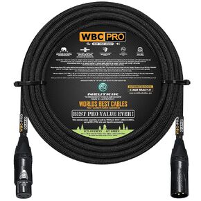 25 Foot - WBC-PRO-Quad Ultra-Silent Ultra-Flexible Balanced Star-Quad Cable with Neutrik Male & Female XLR Plugs & Black Tweed Jacket