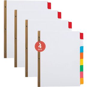 1InTheOffice Binder Dividers with Tabs, 3 Ring Binder Dividers with Tabs, 8 Tab Dividers, Big Tab Write-On Paper Dividers, Multicolor, 4/Pack