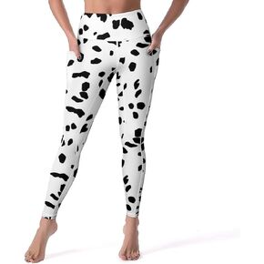 Dalmatian Dog Print High Waisted Leggings for Women Yoga Pants with Pocket Tummy Control Workout Sports Athletic