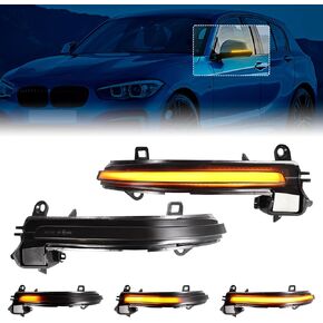 Sequential Amber LED Side Marker Rearview Mirror Turn Signal Light for BMW 1 2 3 4 Series F20 F21 F22 F30 F32 F33 E84 X1 i3，Smoked Lens Dynamic Indicator Blinker Lamp，pack of 2