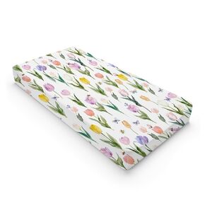 Watercolor Tulips Bees Butterflies Changing Pad Covers Boho Spring Floral Diaper Change Table Pad Sheets for Baby Girl Wild Flowers Soft Breathable Stretchy Snug Fitted Changing Table Mats 32''x16''
