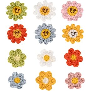 100Pcs Crochet Flower Sewing Embellishment,Hand Crochet Flowers for Crafts Crochet Flower Applique Floral Patches Embellishment for DIY Craft Hair Accessories Hat Shoes Clothes,Random Color
