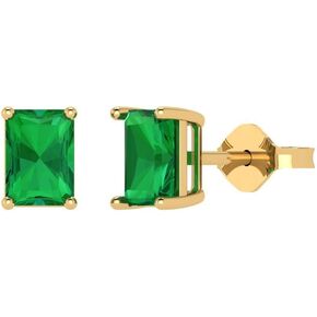 0.94cttw Emerald Cut Solitaire Genuine Simulated Green Emerald Pair of Designer Stud Earrings Solid 14k Yellow Gold Push Back