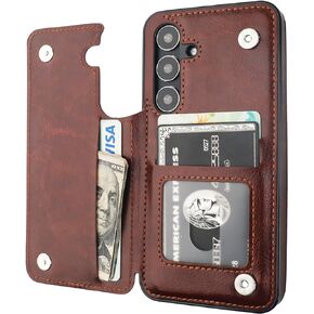 Compatible with Samsung Galaxy S24 Wallet Case with Card Holder, PU Leather Kickstand Card Slots Case, Double Magnetic Clasp and Durable Shockproof Cover 5G 6.2 Inch(Black)