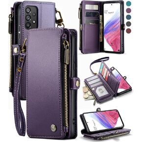 Defencase Compatible with Galaxy A53 5G Case Wallet with RFID Blocking Card Holder for Women Men, PU Leather Magnetic Snap Flip Zipper Strap Wallet Phone Case Fit for Samsung Galaxy A53 5G, Black