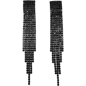 Statement Drop Clip On Earrings and Pierced Earrings Extra Long 1920s Art Deco Great Gatsby Roaring 20s Flapper Statement Gun Metal Black Rhinestone Crystal Chandelier Long Drop Earrings for Women Wedding Bridal Prom Debut