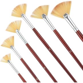 Prasacco 6 Pieces Artist Fan Paint Brush Set, Professional Acrylic Paint Brushes with Nylon Hair DIY Craft Long Wood Handle Fan Paint Brushes for Acrylic Watercolor Oil Painting, Rock Painting