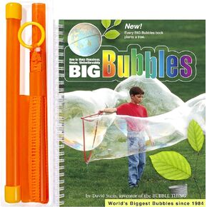 BUBBLETHING Big Bubbles Wand and Book, Easy for Kids Ages 6 to 96. Bubbles Really Big. (See Our Videos.)