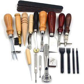 Leather Craft Tools and Supplies 19 Piece Leather Kit with Stitching Groover, Prong Punch Perfect for Stitching Punching Cutting Sewing Leather Craft Making