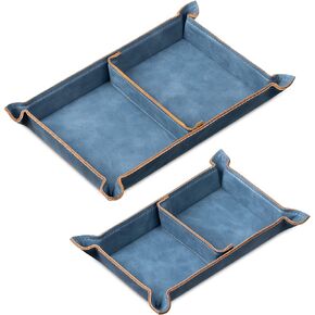 Navaris Faux Leather Tray Set - 2 Valet Organizer Trays for Bedside Table Desk with Dividers- Store Keys, Change, Wallet, Phone, Glasses - Gray in Saudi Arabia