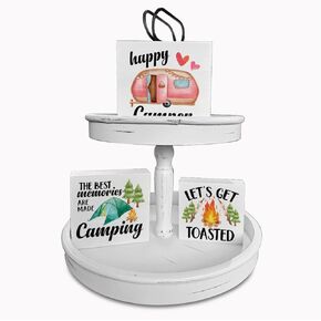 علامات صندوق خشبي للتخييم، 3 قطع، صينية متدرجة تحت عنوان المخيم، علامات خشبية ديكور، أقوال معسكر، علامات كتلة خشبية، مجموعة طاولة محورية، ديكور للتخييم لمكتب الرف المنزلي in Kuwait