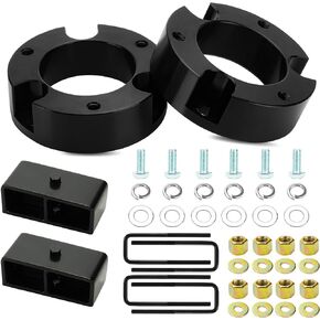 Full Leveling Lift Kit Compatible with 2005-2023 Toyota Tacoma (6 lugs only), 3'' Front Struct Spacers + 2'' Rear Leveling Lift Blocks Kit with Extended Square U-Bolts, Set of 4