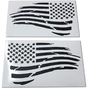 Pair of Waving USA American Flag Decal Sticker Die-Cut Subdued Car Truck (4" x 7", Matte Black)