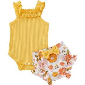 الوليد الطفل الفتيات ملابس طفل ملابس الصيف كشكش أكمام ارتداءها الأزهار السراويل لطيف الملابس مجموعة 3M 6M 12M 18M in Kuwait