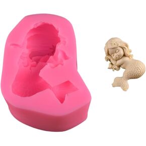 3D Mermaid Silicone Mould, Cute Baby Mermaid Mold Fondant Mould Candle Molds Soap Molds Cake Mould (1 Pack)